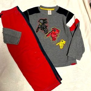 GYMBOREE RACE DAY MOTOCROSS SHIRT & RED SWEATPANTS 5 EUC
